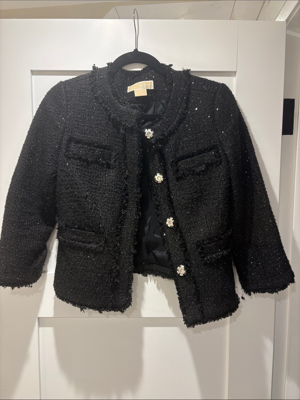 Michael Kors Girls Black Tweed Blazer with Decorative Buttons